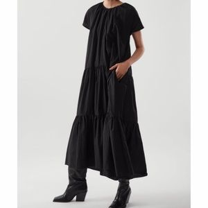 COS tiered A-line poplin black maxi dress